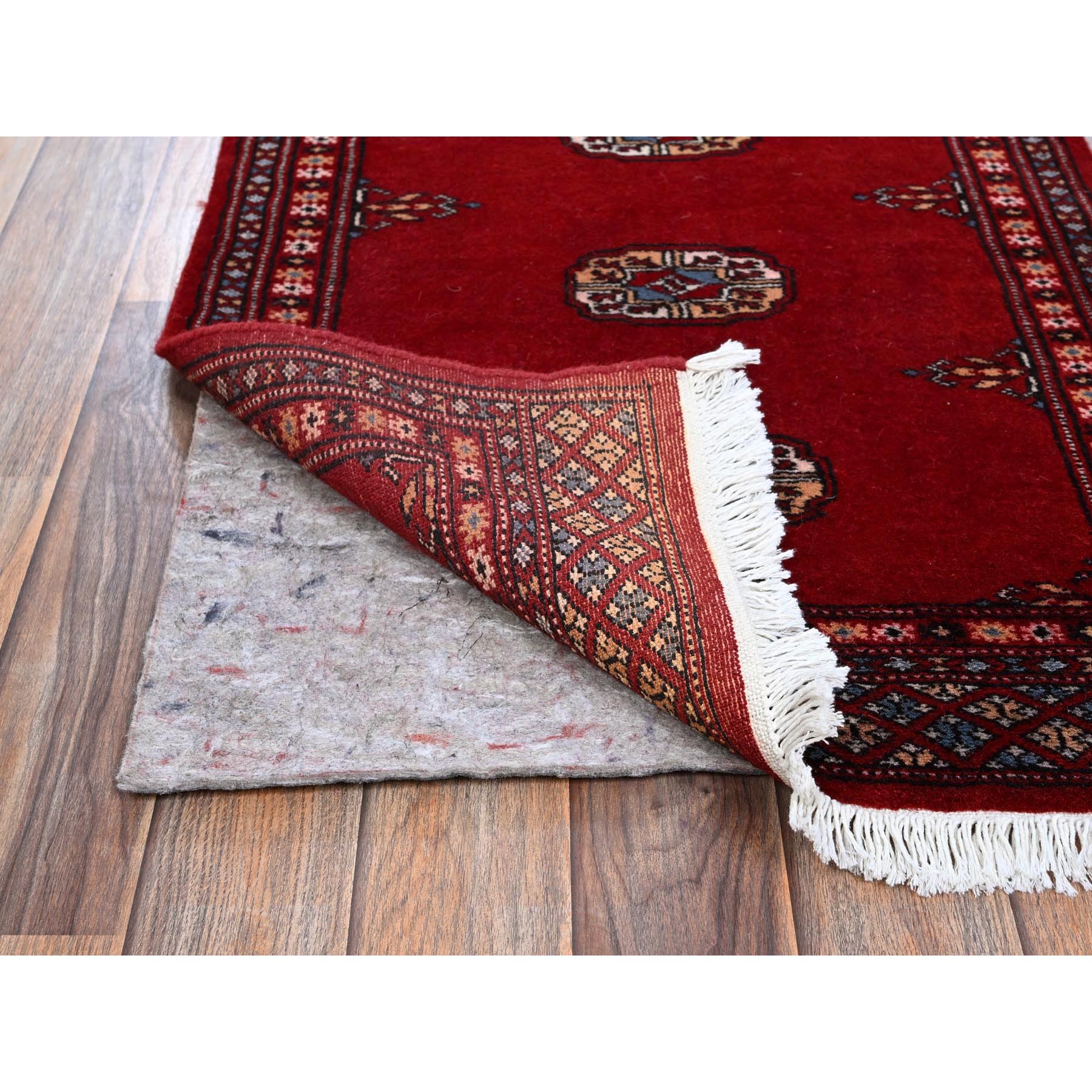 2'1"x6' Crimson Red, Princess Bokara with Tribal Medallions Design, Vegetable Dyes, Soft Wool, Hand Knotted, Narrow Runner, Oriental Rug HR1293 - Image 3