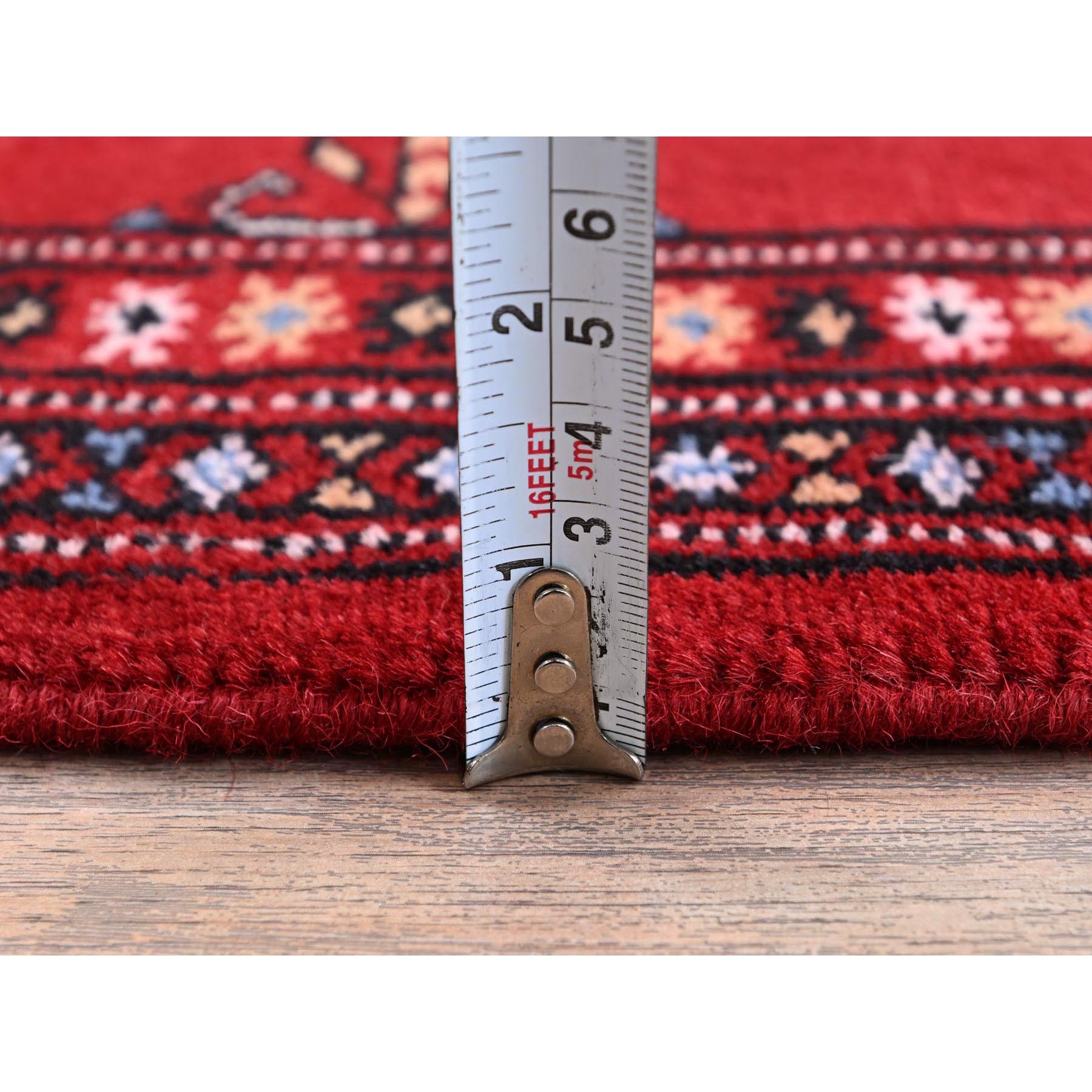 2'1"x6' Crimson Red, Princess Bokara with Tribal Medallions Design, Vegetable Dyes, Soft Wool, Hand Knotted, Narrow Runner, Oriental Rug HR1293 - Image 6