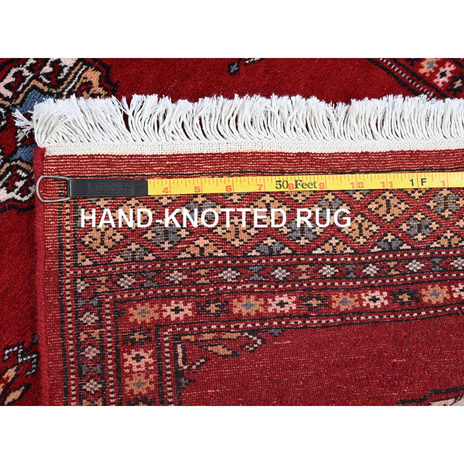 2'1"x6' Crimson Red, Princess Bokara with Tribal Medallions Design, Vegetable Dyes, Soft Wool, Hand Knotted, Narrow Runner, Oriental Rug HR1293 - Image 7