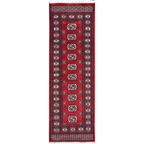 2'2"x5'10" Imperial Red, Princess Bokara with Tribal Medallions, Natural Dyes, Soft Wool, Hand Knotted, Short & Narrow Runner, Oriental Rug HR1294