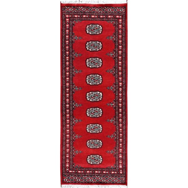 2'2"x6' Crimson Red, Princess Bokara with Tribal Medallions, Natural Dyes, Soft Wool, Hand Knotted, Narrow Runner, Oriental Rug HR1297