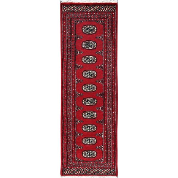 2'x6'2" Lychee Red, Princess Bokara with Tribal Medallions, Vegetable Dyes, Soft Wool, Hand Knotted, Narrow Runner, Oriental Rug HR1298