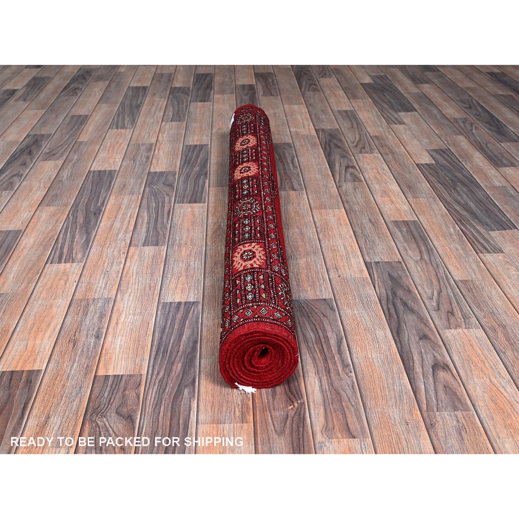 4'2"x6' Scarlet Red, Princess Bokara with Geometric Medallions, Vegetable Dyes, Soft and Vibrant Wool, Hand Knotted, Oriental Rug HR1309 - Image 5