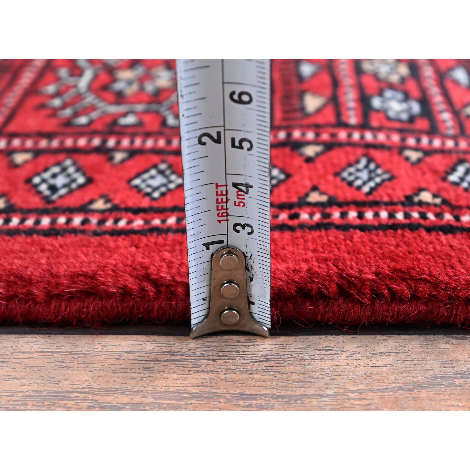 4'2"x6' Scarlet Red, Princess Bokara with Geometric Medallions, Vegetable Dyes, Soft and Vibrant Wool, Hand Knotted, Oriental Rug HR1309 - Image 6