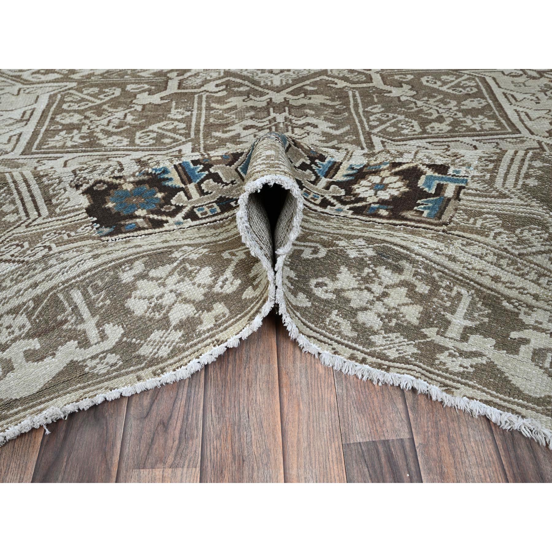 7'6"x10'4" Pastel Gray, Vintage Persian Heriz with Geometric Medallion Design, Stone Washed, Unique Patches, Abrash, 100% Wool, Hand Knotted, Even Wear, Cropped Thin, Sides and Ends Professionally Secured, Oriental Rug HR1337 - Image 6