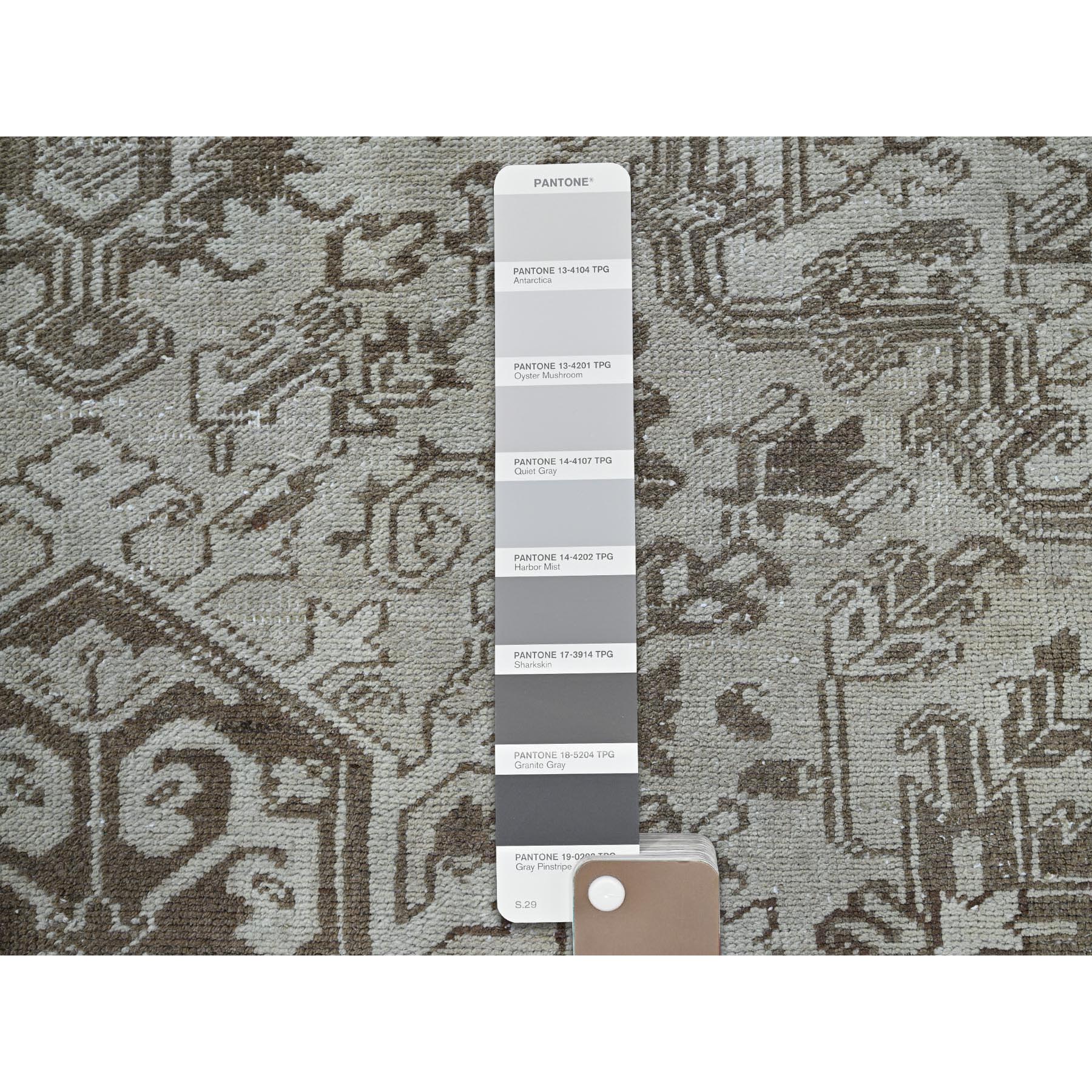 7'6"x10'4" Pastel Gray, Vintage Persian Heriz with Geometric Medallion Design, Stone Washed, Unique Patches, Abrash, 100% Wool, Hand Knotted, Even Wear, Cropped Thin, Sides and Ends Professionally Secured, Oriental Rug HR1337 - Image 8
