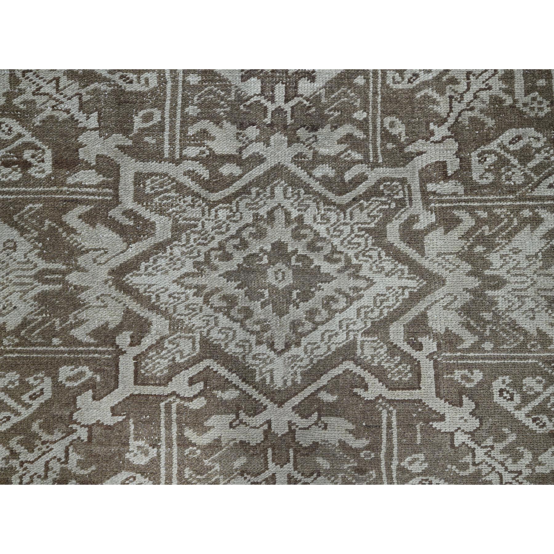 7'6"x10'4" Pastel Gray, Vintage Persian Heriz with Geometric Medallion Design, Stone Washed, Unique Patches, Abrash, 100% Wool, Hand Knotted, Even Wear, Cropped Thin, Sides and Ends Professionally Secured, Oriental Rug HR1337 - Image 9