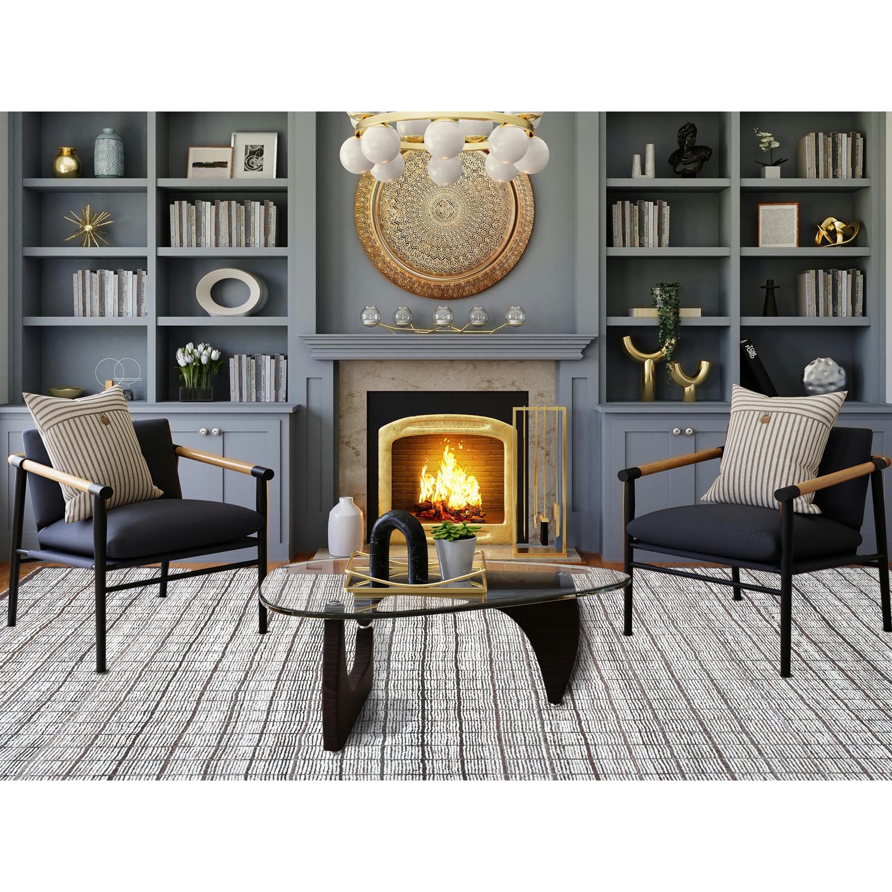 12'6"x15' Porcelain White, Moroccan Weave with Box Design, Textured Pile, Tone on Tone, 100% Wool, Hand Knotted, Oversized, Oriental Rug HR1375 - Image 2