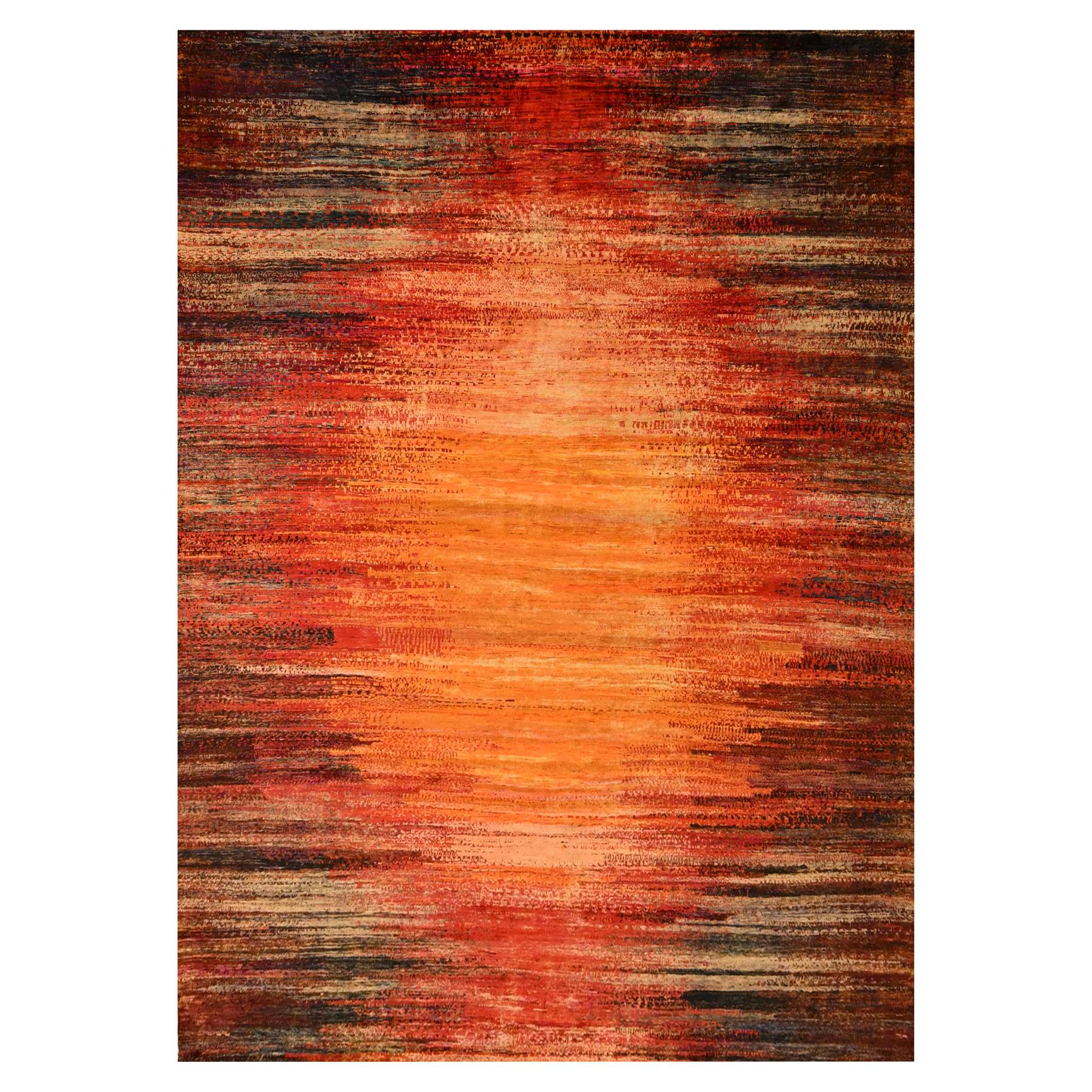 9'10"x14'1" Sunset Colors, Pure Sari Silk, Modern Design, Soft to the Touch, Hand Knotted, Oriental Rug HR76172