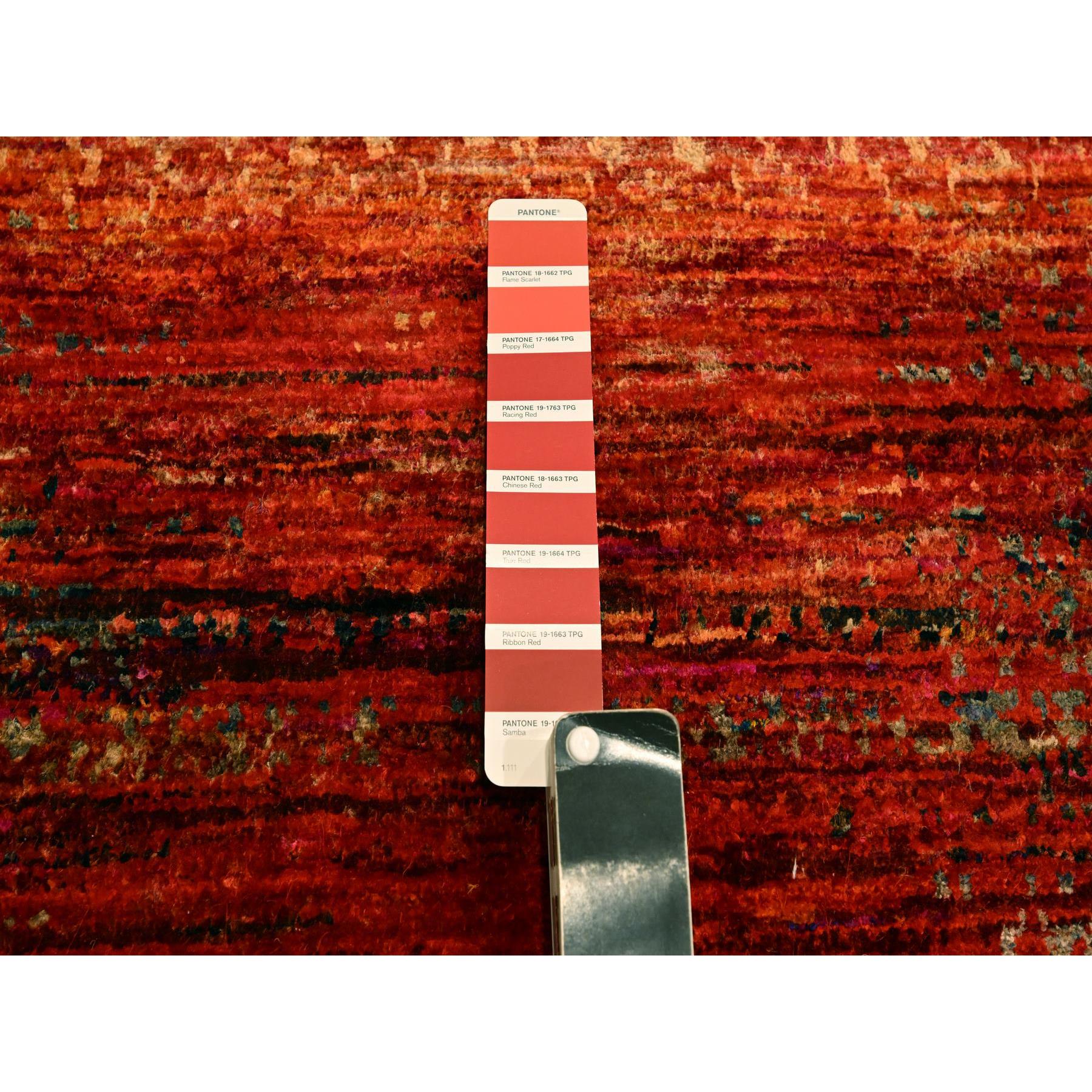 9'10"x14'1" Sunset Colors, Pure Sari Silk, Modern Design, Soft to the Touch, Hand Knotted, Oriental Rug HR76172 - Image 7