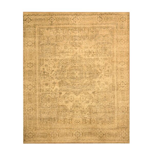 7'9"x10'3" Ecru Brown, Mamluk Design, Tone on Tone, Zero Pile, Hand Knotted, Pure Wool, Oriental Rug HR76180