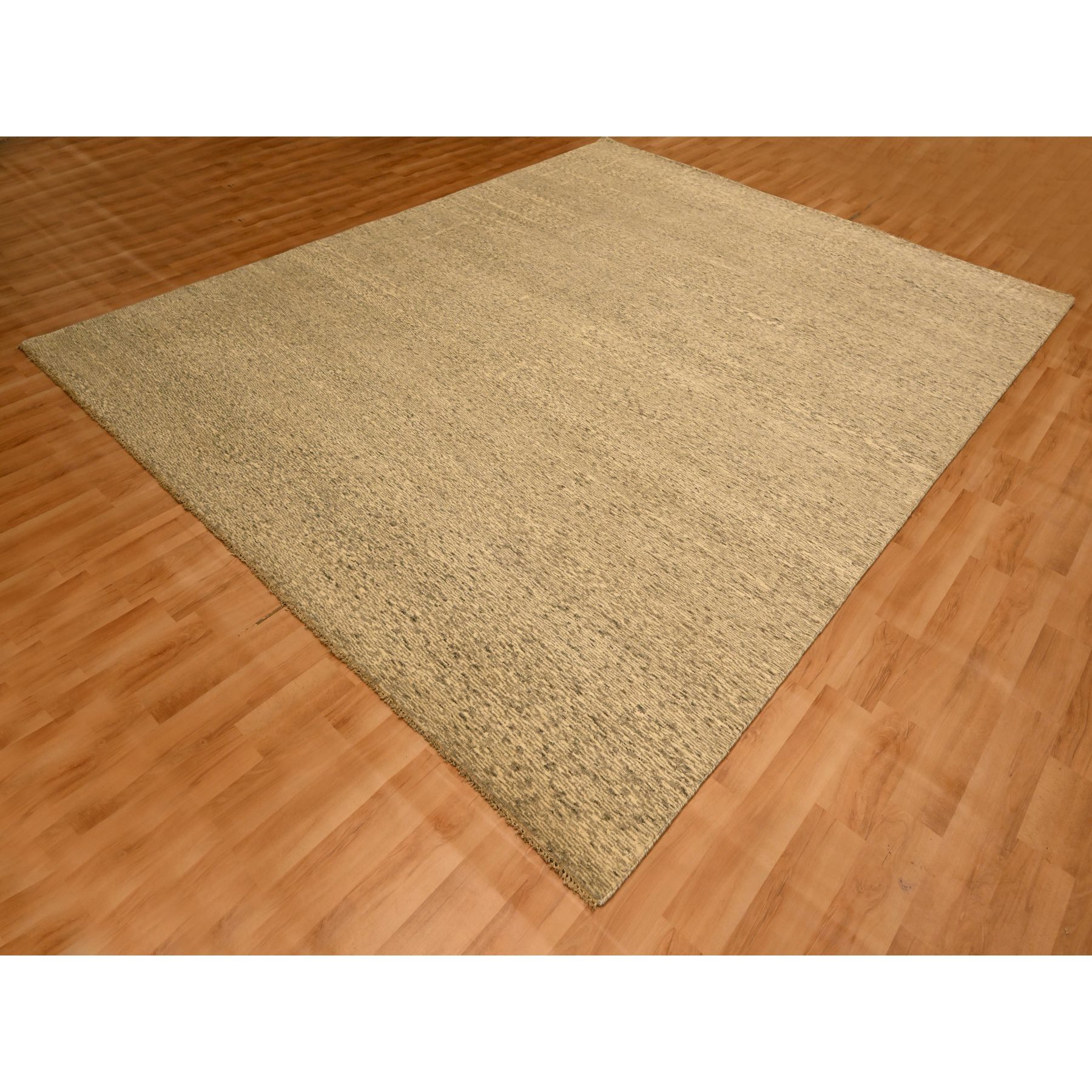 7'9"x9'7" Beige, Tone on Tone, Undyed Natural Wool, Grass Design, Hand Knotted, Oriental Rug HR76183 - Image 3