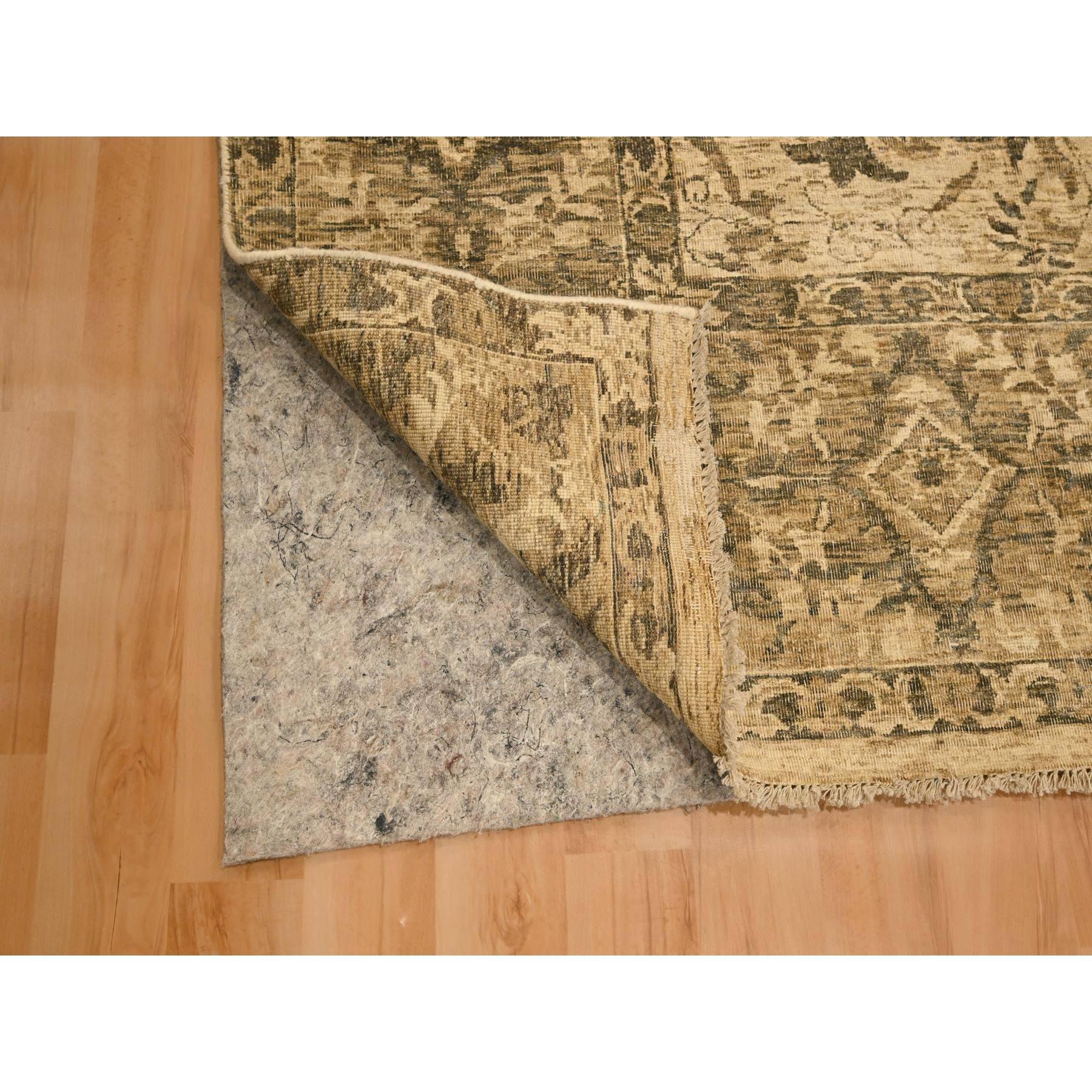 7'10"x9'9" Earth Tone Colors, All Over Leaf Design, Undyed Natural Wool, Zero Pile, Distressed, Shaved Low, Hand Knotted, Oriental Rug HR76192 - Image 4