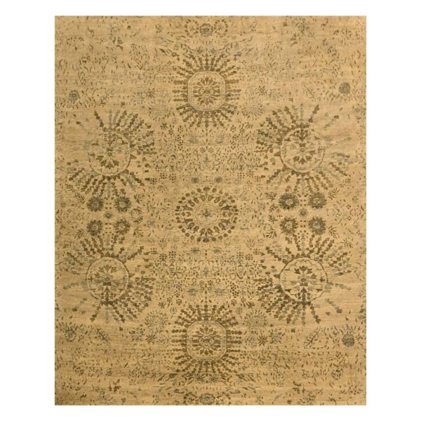 7'9"x10'1" Earth Tone Colors, Arts and Crafts Design, Undyed Natural Wool, Zero Pile, Distressed, Shaved Low, Hand Knotted, Oriental Rug HR76193