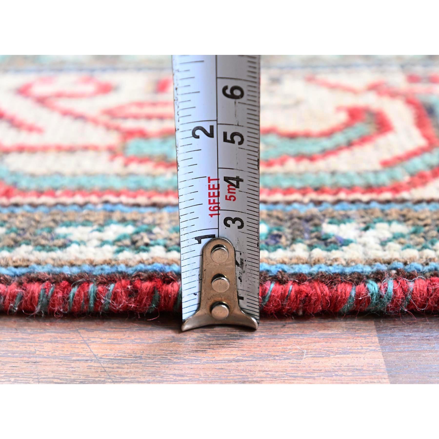 3'2"x12'4" Crimson Red, Vintage Persian Tabriz with Acorn Design Intricate Repetitive Pattern, 100% Wool, Hand Knotted, Shaved Down, Zero Pile, Sides and Ends Professionally Secured, Good Condition, Runner, Oriental Rug HR779 - Image 6