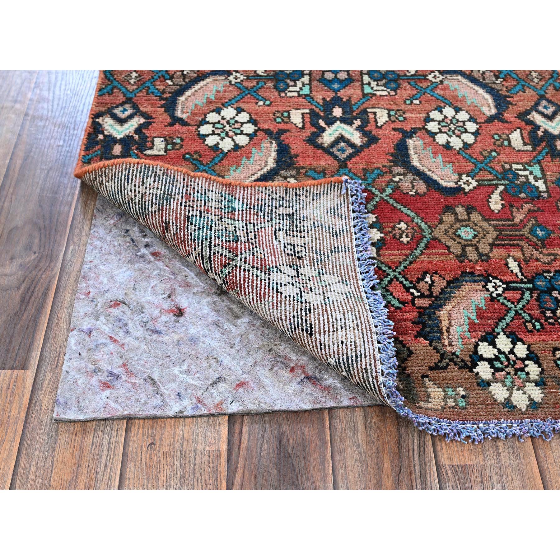 2'2"x8'7" Blush Red, Vintage Persian Hamadan with Distinct Abrash, Fish All Over Design, Cropped Thin, Zero Pile, Sides and Ends Professionally Secured, Hand Knotted, Pure Wool, Narrow Runner, Oriental Rug HR827 - Image 3