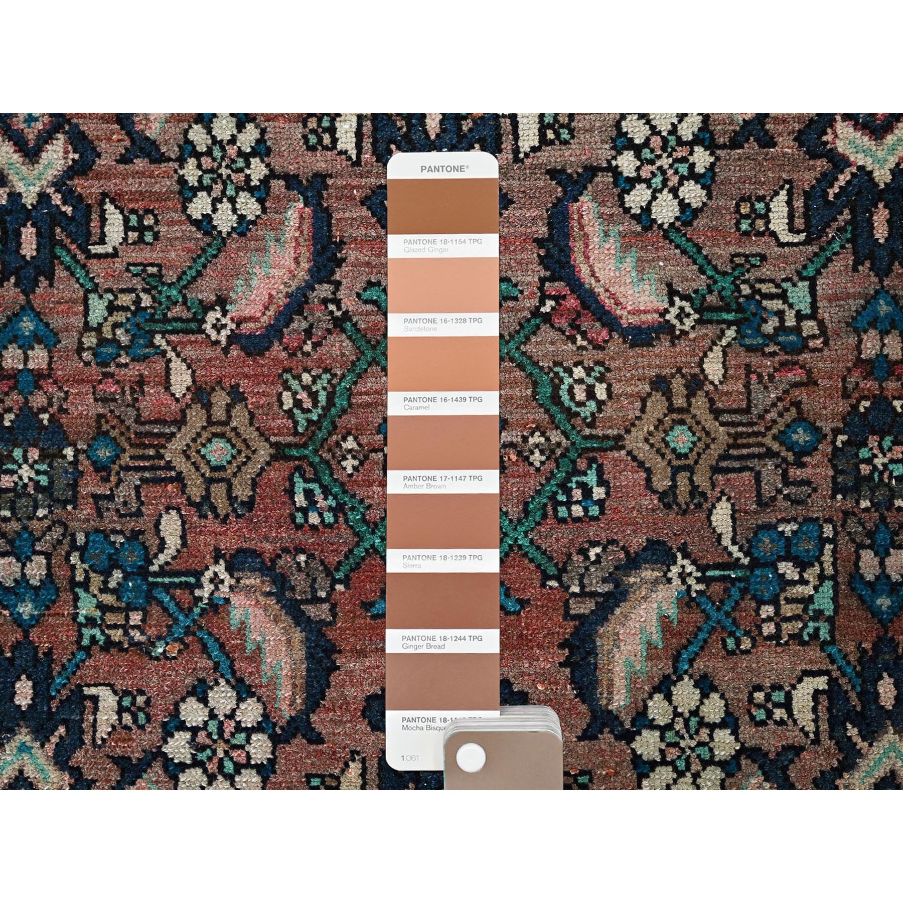 2'2"x8'7" Blush Red, Vintage Persian Hamadan with Distinct Abrash, Fish All Over Design, Cropped Thin, Zero Pile, Sides and Ends Professionally Secured, Hand Knotted, Pure Wool, Narrow Runner, Oriental Rug HR827 - Image 4