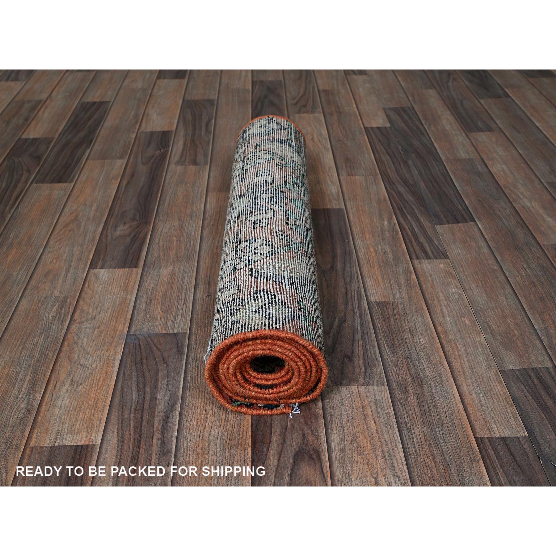 2'2"x8'7" Blush Red, Vintage Persian Hamadan with Distinct Abrash, Fish All Over Design, Cropped Thin, Zero Pile, Sides and Ends Professionally Secured, Hand Knotted, Pure Wool, Narrow Runner, Oriental Rug HR827 - Image 5