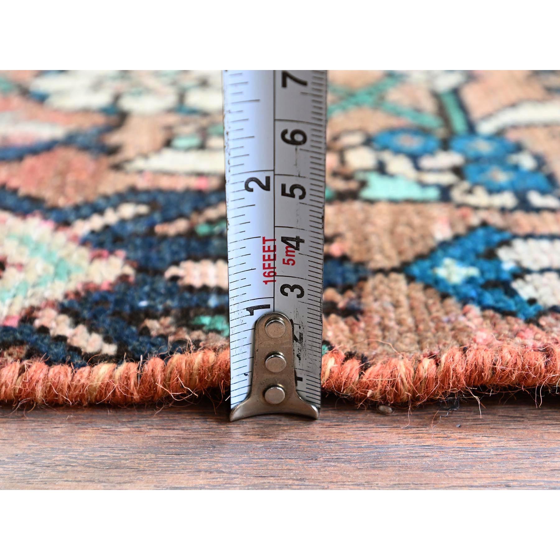 2'2"x8'7" Blush Red, Vintage Persian Hamadan with Distinct Abrash, Fish All Over Design, Cropped Thin, Zero Pile, Sides and Ends Professionally Secured, Hand Knotted, Pure Wool, Narrow Runner, Oriental Rug HR827 - Image 6