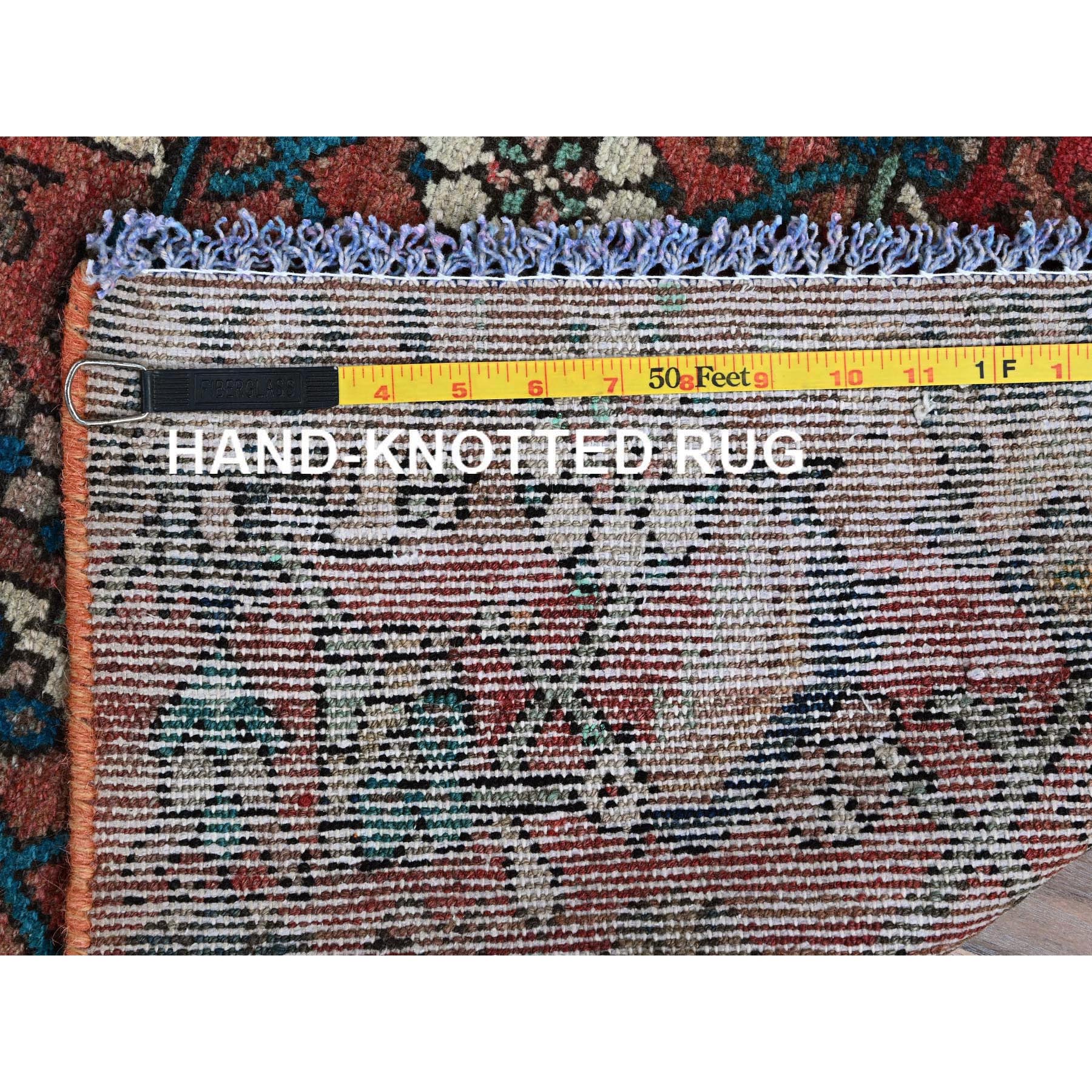 2'2"x8'7" Blush Red, Vintage Persian Hamadan with Distinct Abrash, Fish All Over Design, Cropped Thin, Zero Pile, Sides and Ends Professionally Secured, Hand Knotted, Pure Wool, Narrow Runner, Oriental Rug HR827 - Image 7