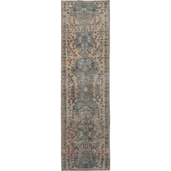 2'9"x10'7" Dark Vanilla Brown, Tea Washed, Vintage Persian Karajeh, Sheared Low, Zero Pile, Sides and Ends Professionally Secured, Hand Knotted, Pure Wool, Narrow Runner, Oriental Rug HR832