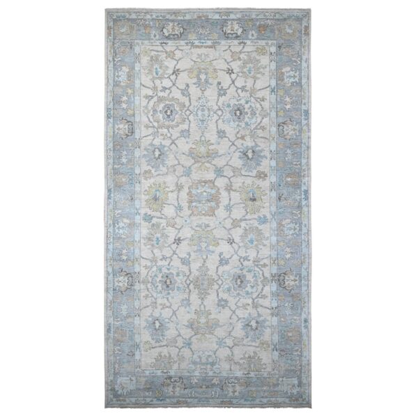 8'1"x15'7" Platinum Gray, Wool Foundation, Natural Dyes With Rural Floral All Over Design, Hand Knotted Afghan Angora Oushak, XL Oriental Rug HR89260