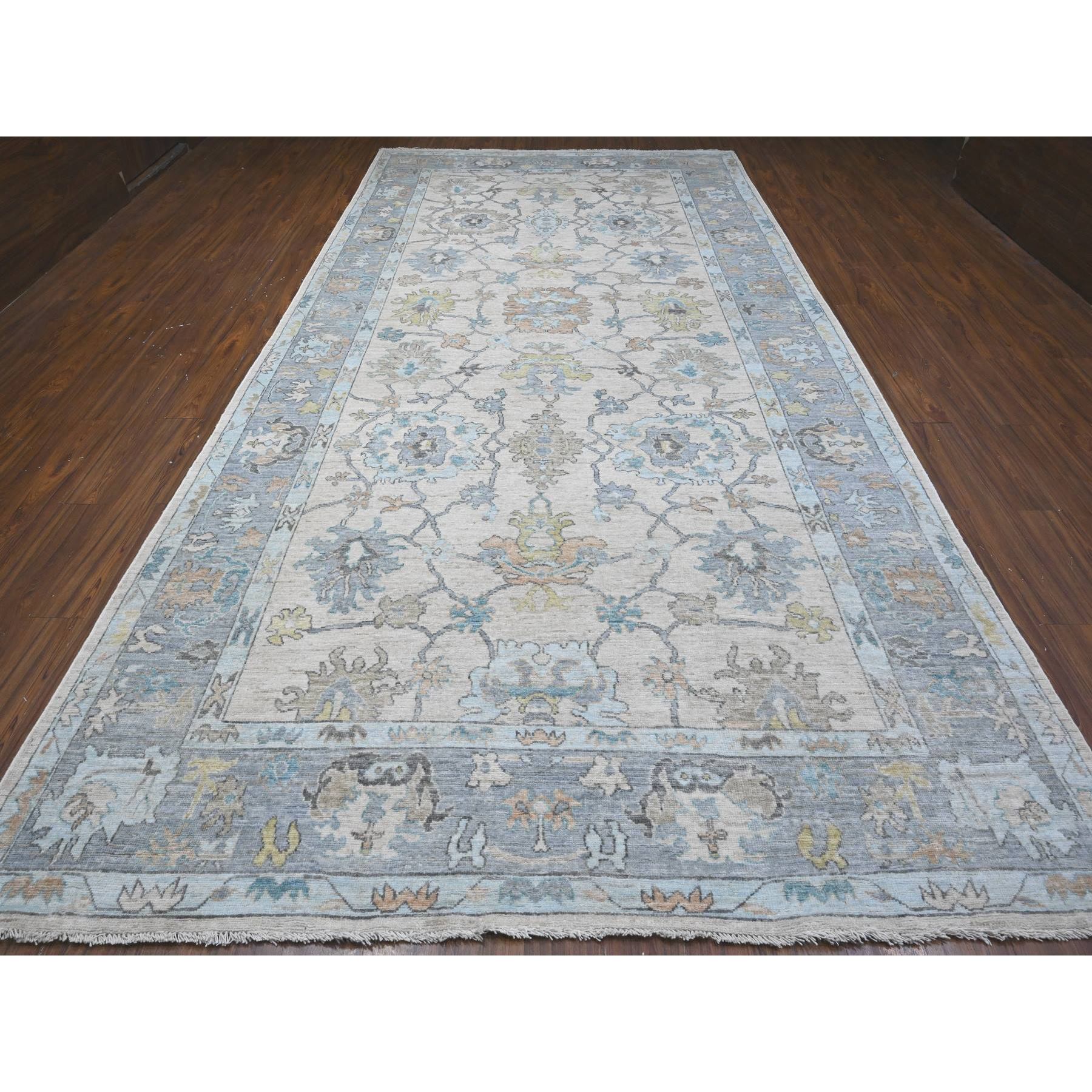 8'1"x15'7" Platinum Gray, Wool Foundation, Natural Dyes With Rural Floral All Over Design, Hand Knotted Afghan Angora Oushak, XL Oriental Rug HR89260 - Image 2