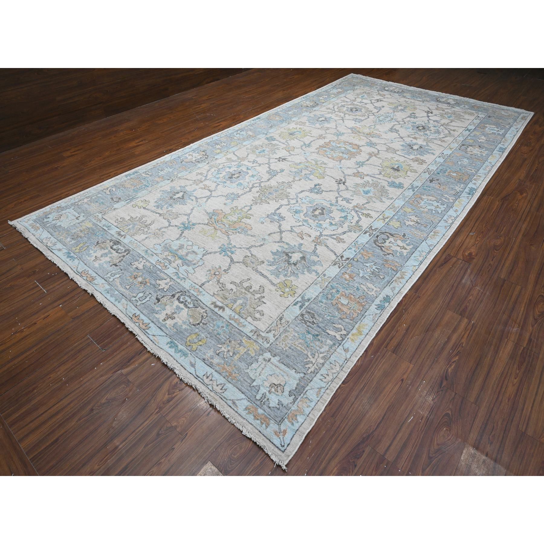 8'1"x15'7" Platinum Gray, Wool Foundation, Natural Dyes With Rural Floral All Over Design, Hand Knotted Afghan Angora Oushak, XL Oriental Rug HR89260 - Image 3