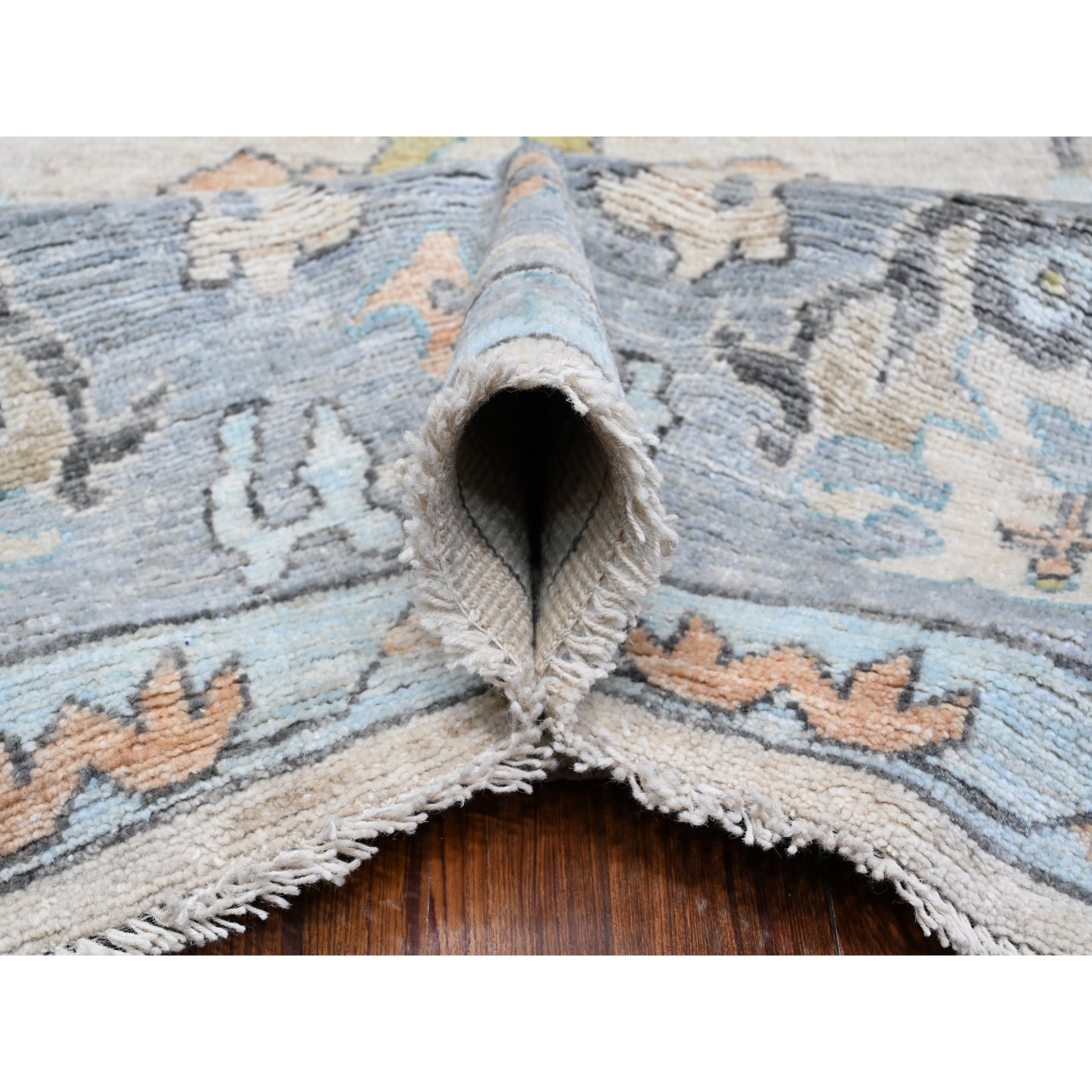 8'1"x15'7" Platinum Gray, Wool Foundation, Natural Dyes With Rural Floral All Over Design, Hand Knotted Afghan Angora Oushak, XL Oriental Rug HR89260 - Image 5