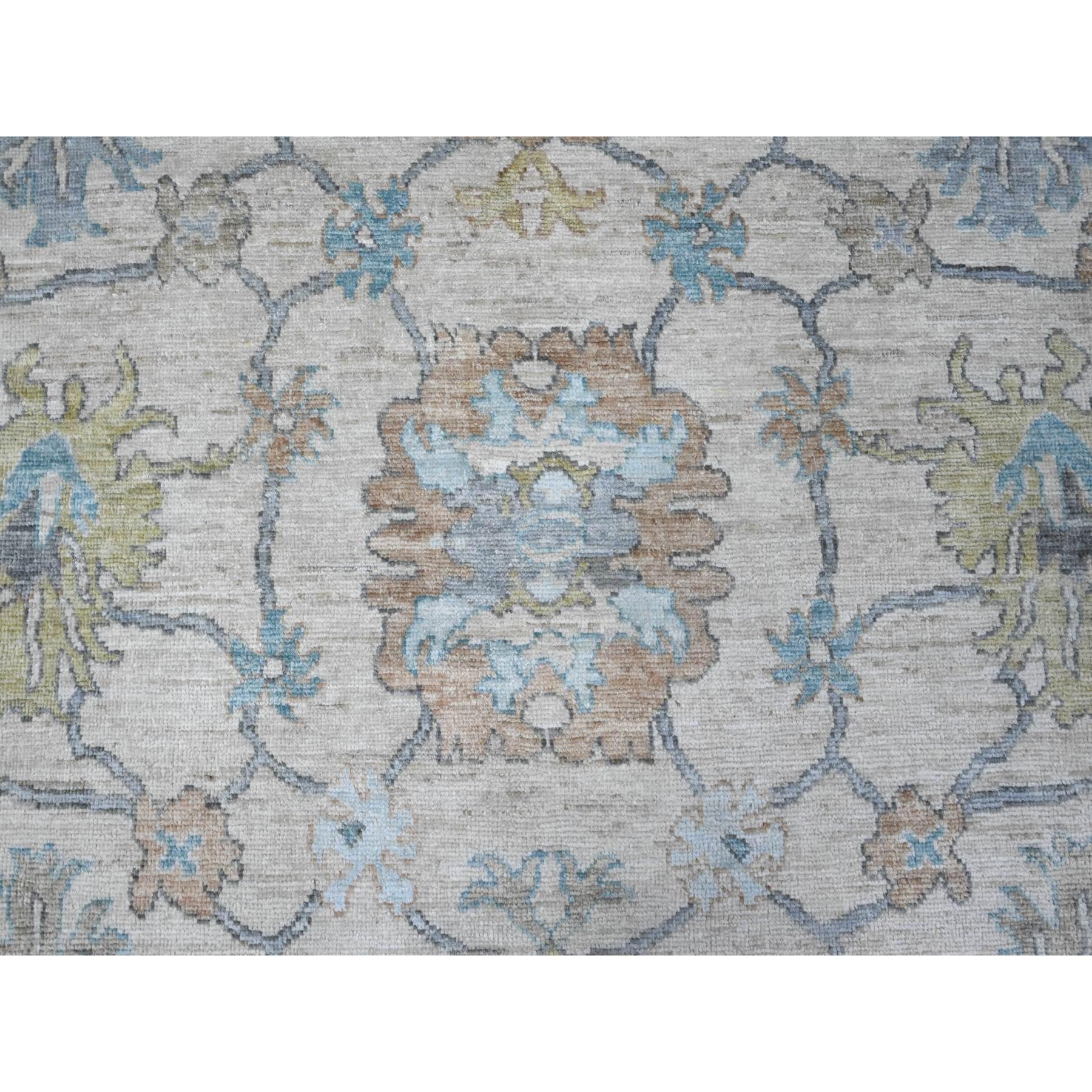 8'1"x15'7" Platinum Gray, Wool Foundation, Natural Dyes With Rural Floral All Over Design, Hand Knotted Afghan Angora Oushak, XL Oriental Rug HR89260 - Image 8