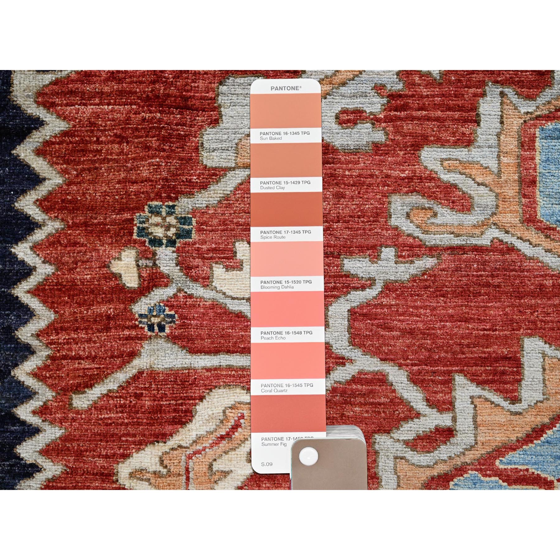 8'1"x9'8" Scarlet Red, Peshawar Heriz with Antique Serapi Design, Hand Knotted, Shiny High Mountain Wool, Vegetable Dyes, Densely Woven, Soft Pile, Oriental Rug HR903 - Image 8