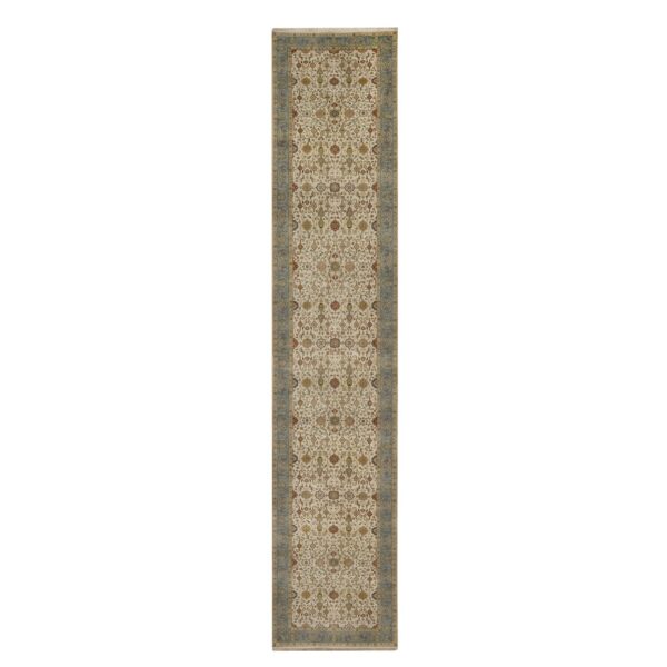 3'1"x15'6" Parchment White, Tabriz Revival, 300 KPSI, Hand Knotted, Hand Spun New Zealand Wool, XL Runner, Oriental Rug HR91411