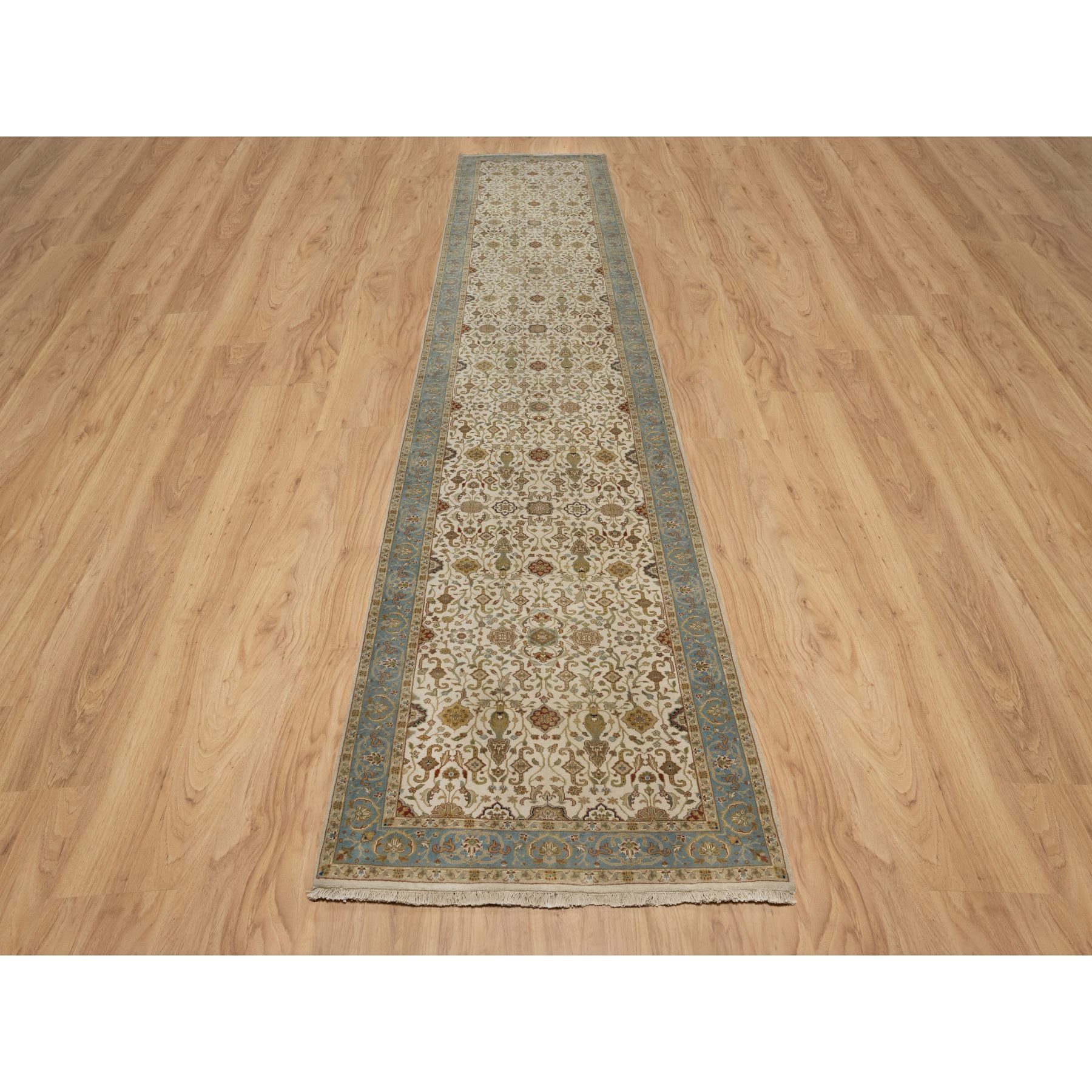 3'1"x15'6" Parchment White, Tabriz Revival, 300 KPSI, Hand Knotted, Hand Spun New Zealand Wool, XL Runner, Oriental Rug HR91411 - Image 2