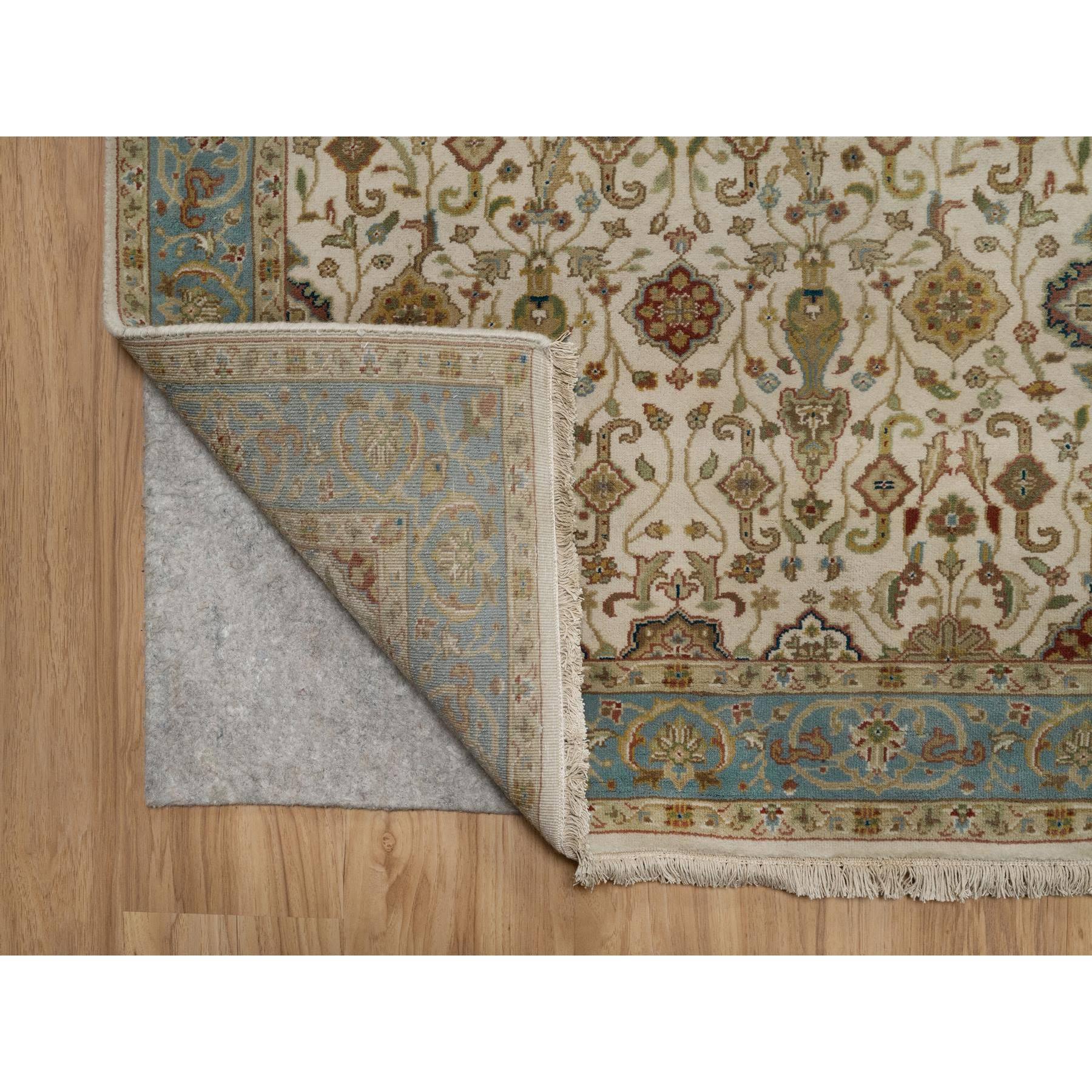 3'1"x15'6" Parchment White, Tabriz Revival, 300 KPSI, Hand Knotted, Hand Spun New Zealand Wool, XL Runner, Oriental Rug HR91411 - Image 3