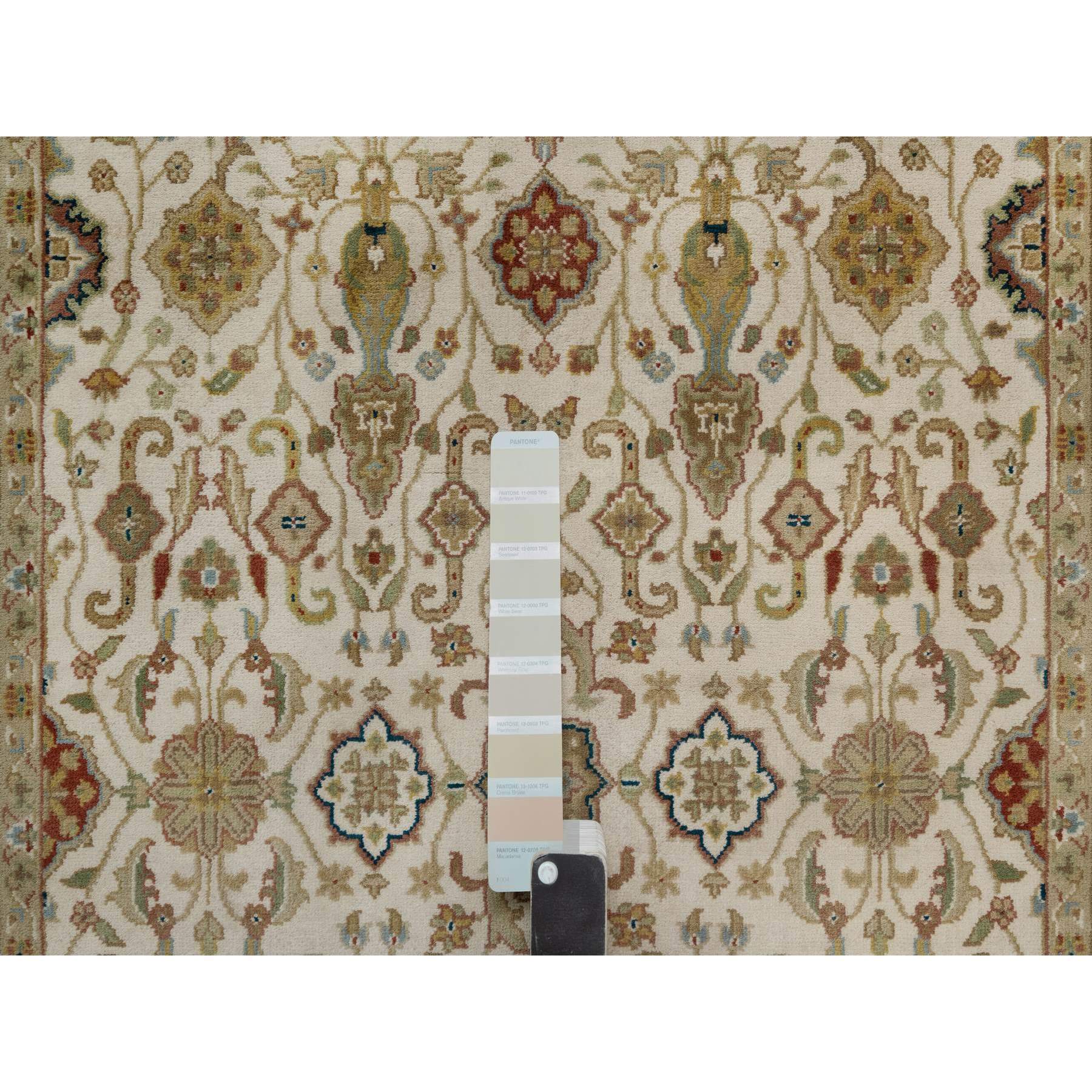 3'1"x15'6" Parchment White, Tabriz Revival, 300 KPSI, Hand Knotted, Hand Spun New Zealand Wool, XL Runner, Oriental Rug HR91411 - Image 4