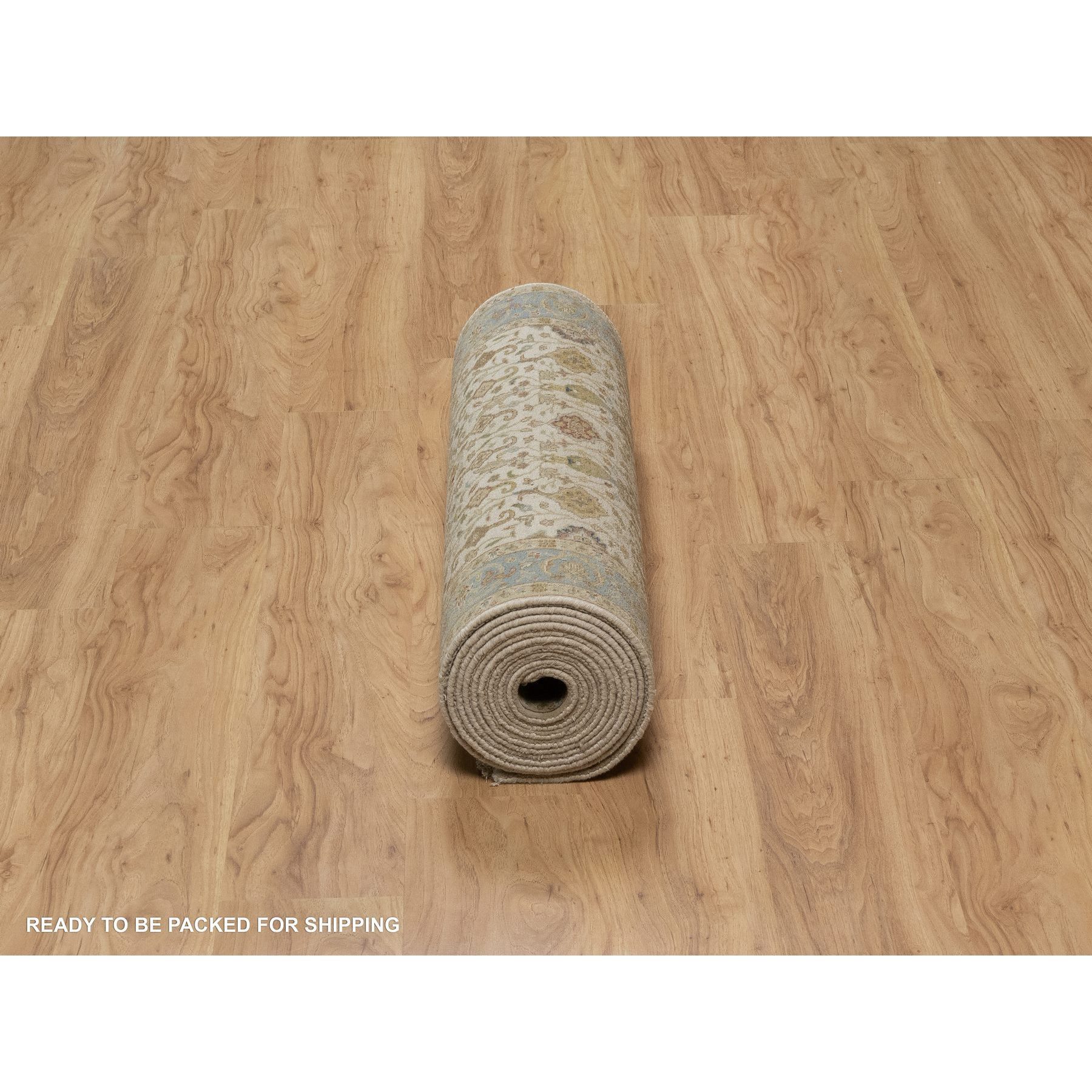 3'1"x15'6" Parchment White, Tabriz Revival, 300 KPSI, Hand Knotted, Hand Spun New Zealand Wool, XL Runner, Oriental Rug HR91411 - Image 6
