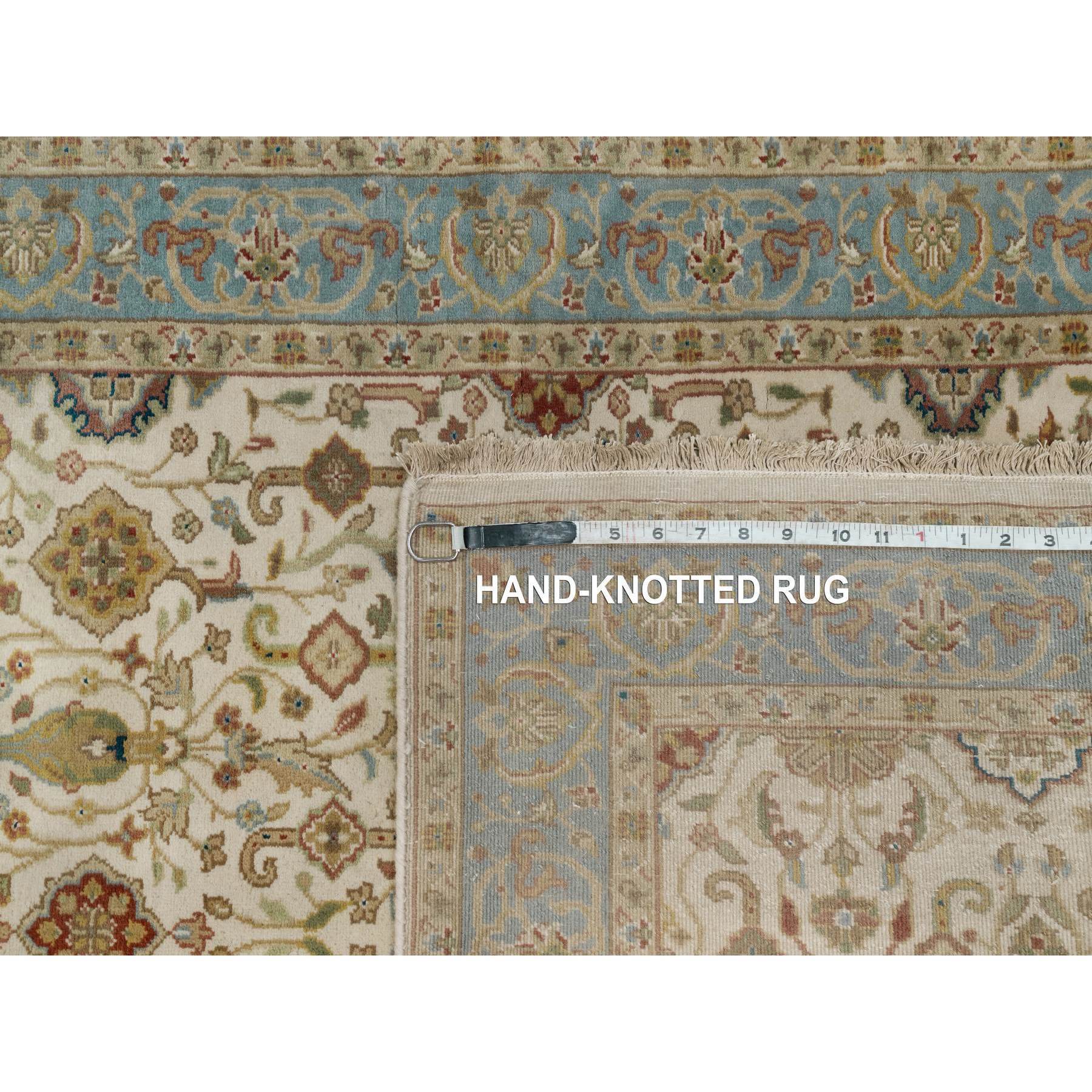 3'1"x15'6" Parchment White, Tabriz Revival, 300 KPSI, Hand Knotted, Hand Spun New Zealand Wool, XL Runner, Oriental Rug HR91411 - Image 8