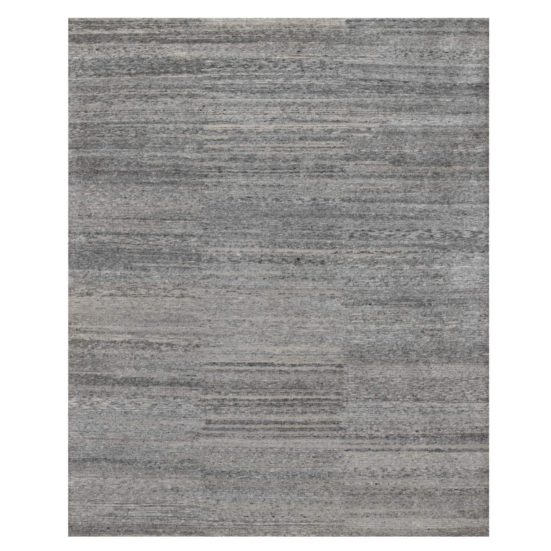 8'x9'10" Feather Gray, Modern Design with Nepali Weave, Hand Knotted, Undyed Natural Wool, Thick and Plush, Oriental Rug HR91418