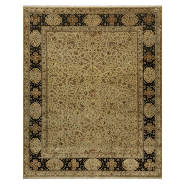 8'x10' Sand Brown, Kashan Design, 300 KPSI, Hand Spun New Zealand Wool with Silk, Soft Pile, Hand Knotted, Oriental Rug HR91431
