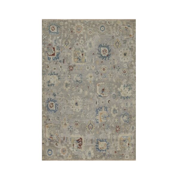6'1"x9' Agate Gray, Oushak with Broken Pattern, Borderless, 100% Wool, Hand Knotted, Densely Woven, Oriental Rug HR91433