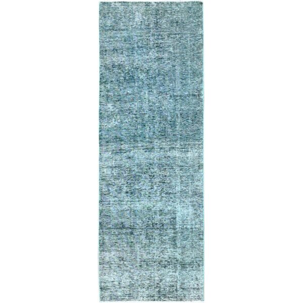 2'7"x7'9" Viridian Green, Overdyed Vintage Persian Tabriz, Worn and Distressed, Sides and Ends Professionally Secured, Shaved Low, Hand Knotted, 100% Wool, Fragment, Runner, Oriental Rug HR934