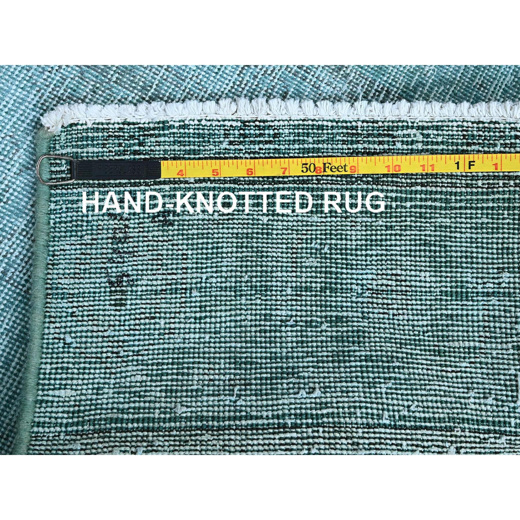 2'4"x11'2" Sapphire Blue, Overdyed Vintage Persian Tabriz, Cropped Thin, Worn and Distressed, Sides and Ends Professionally Secured, Hand Knotted, Pure Wool, Fragment, Narrow Runner, Oriental Rug HR944 - Image 7
