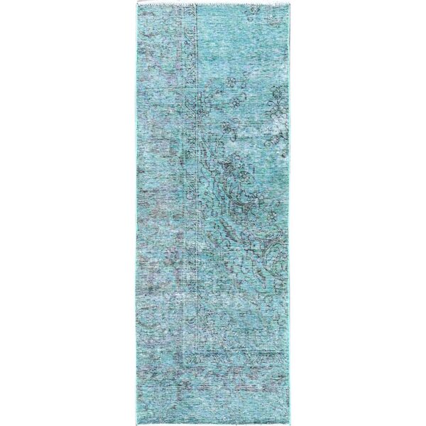 2'x5'8" Wasabi Green, Overdyed Vintage Persian Tabriz, Worn and Distressed, Sides and Ends Professionally Secured, Shaved Down, Hand Knotted, 100% Wool, Fragment, Short & Narrow Runner, Oriental Rug HR962