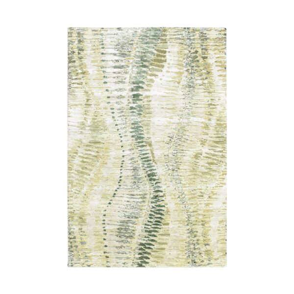6'1"x9'3" Shades of Green, Crocodile Safari Design, 100% Silk, Hand Knotted, Soft Pile, Oriental Rug HR75476