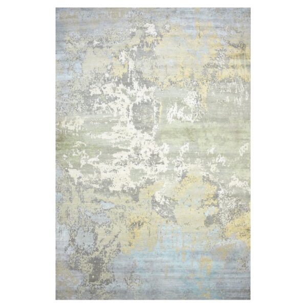 11'10"x18'5" Shades of Gray, Wool and Real Silk, Galaxy Design with Soft Colors, Hand Knotted, XL, Oversized, Oriental Rug HR75672