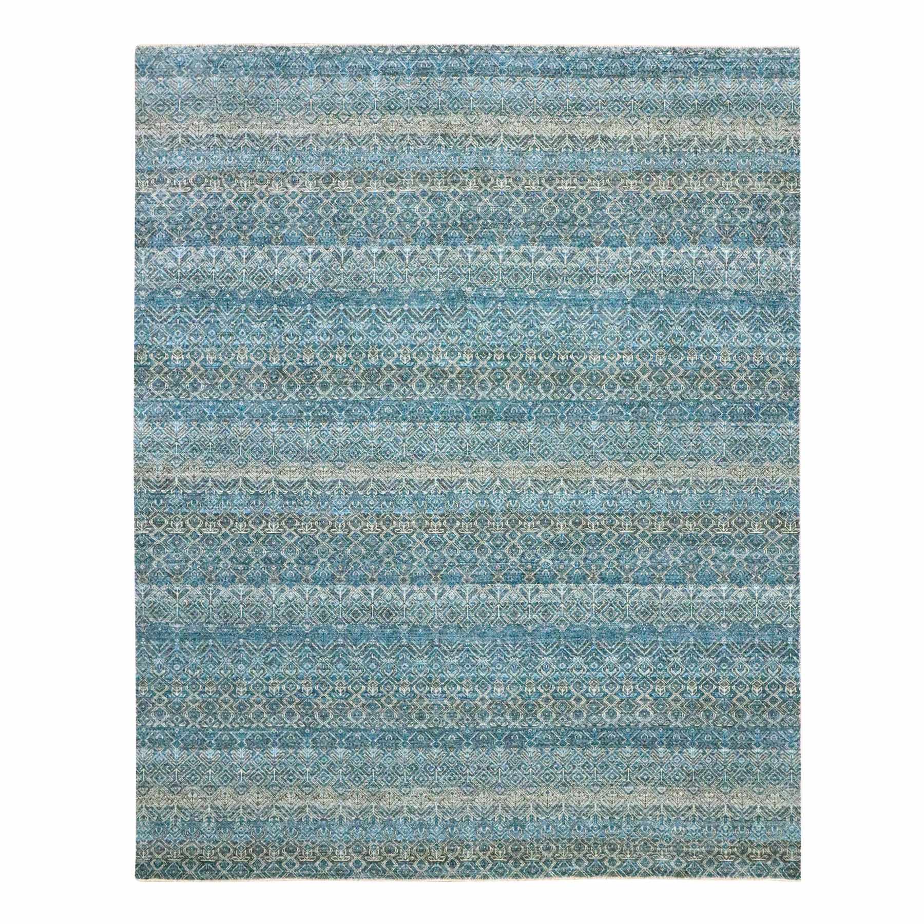 8'3"x10'1" Cerulean Blue, Kohinoor Herat, All Over Small Geometric Repetitive Diamond Pattern Tone On Tone, Hand Knotted, Vibrant Wool, Soft To The Touch, Oriental Rug HR76381