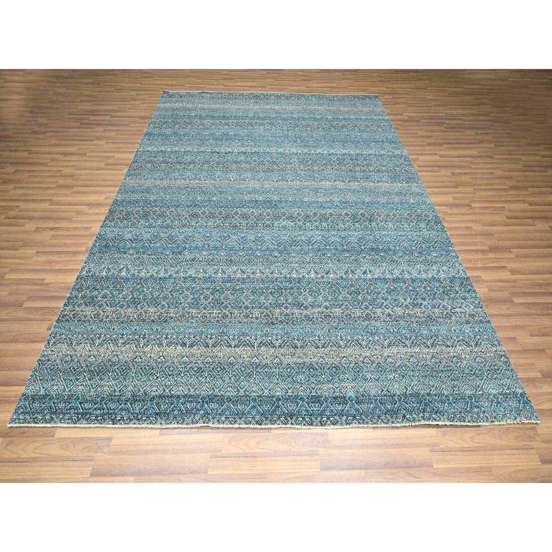 8'3"x10'1" Cerulean Blue, Kohinoor Herat, All Over Small Geometric Repetitive Diamond Pattern Tone On Tone, Hand Knotted, Vibrant Wool, Soft To The Touch, Oriental Rug HR76381 - Image 2
