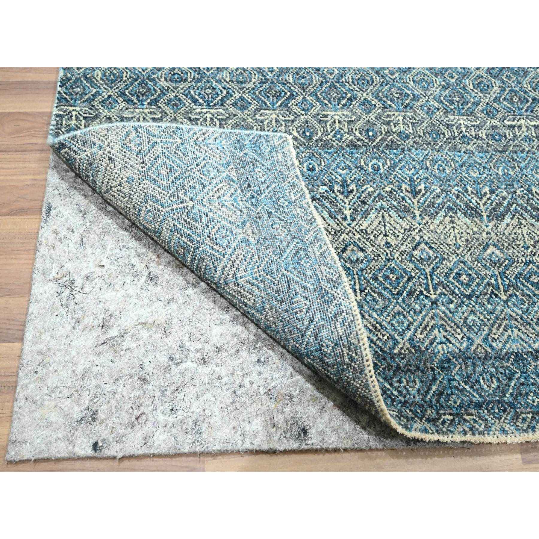 8'3"x10'1" Cerulean Blue, Kohinoor Herat, All Over Small Geometric Repetitive Diamond Pattern Tone On Tone, Hand Knotted, Vibrant Wool, Soft To The Touch, Oriental Rug HR76381 - Image 4