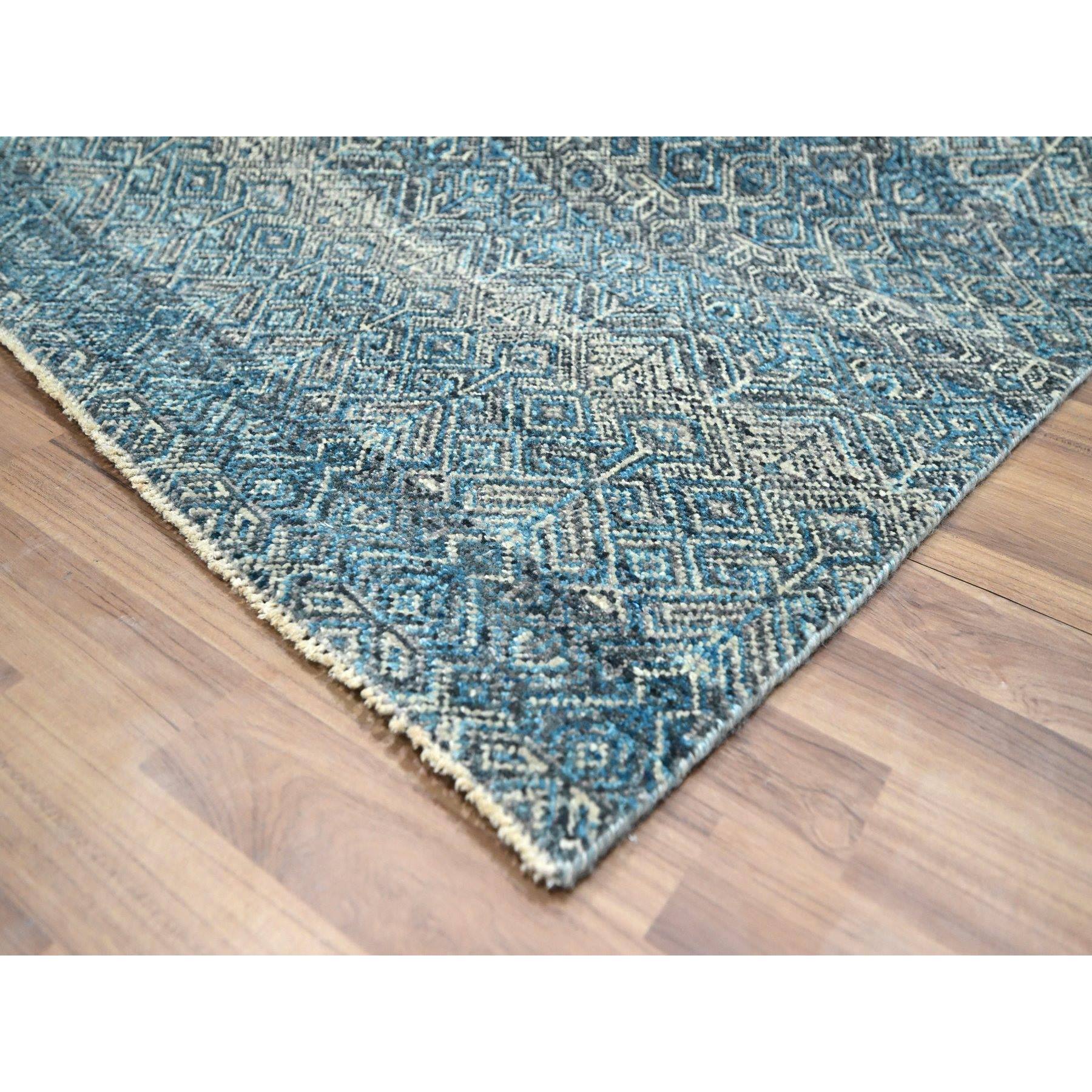 8'3"x10'1" Cerulean Blue, Kohinoor Herat, All Over Small Geometric Repetitive Diamond Pattern Tone On Tone, Hand Knotted, Vibrant Wool, Soft To The Touch, Oriental Rug HR76381 - Image 6
