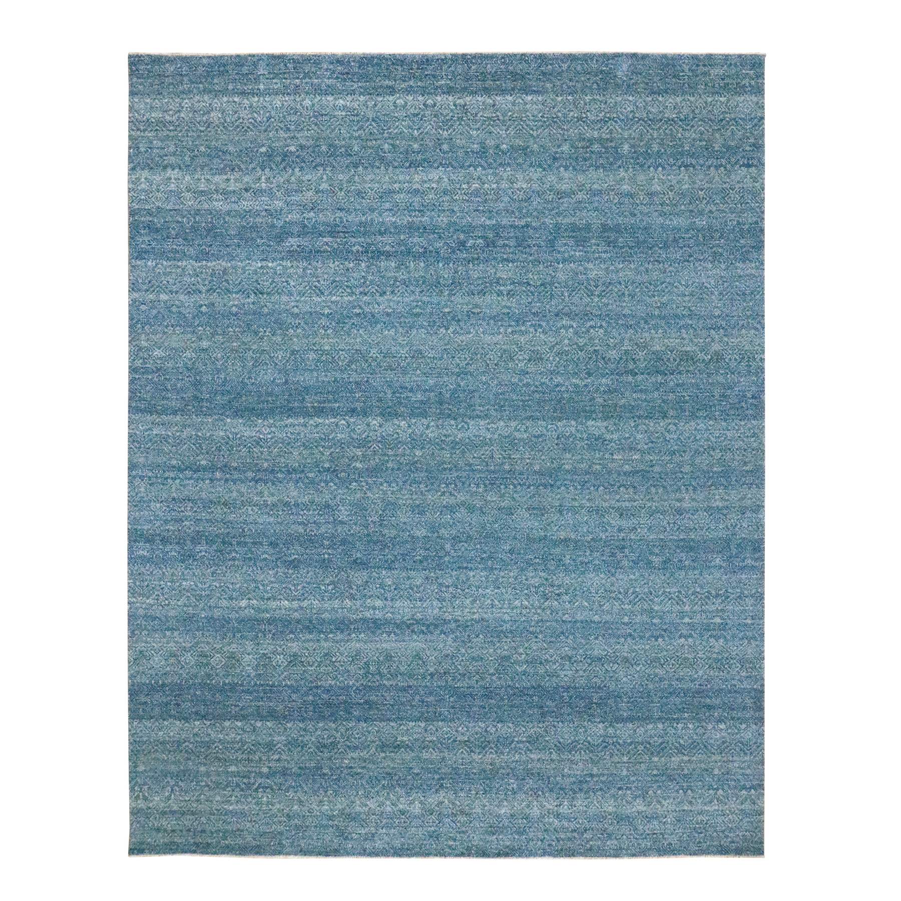 8'x10' Denim Blue, Kohinoor Herat Pattern, Small Geometric Repetitive Diamond Design, Pure Wool, Tone On Tone, Borderless, Soft Pile, Hand Knotted, Oriental Rug HR76384